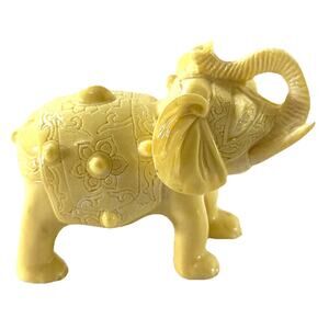 Vintage Carved Elephant Figurine Faux Ivory Resin Asian Style Decor 3.5”